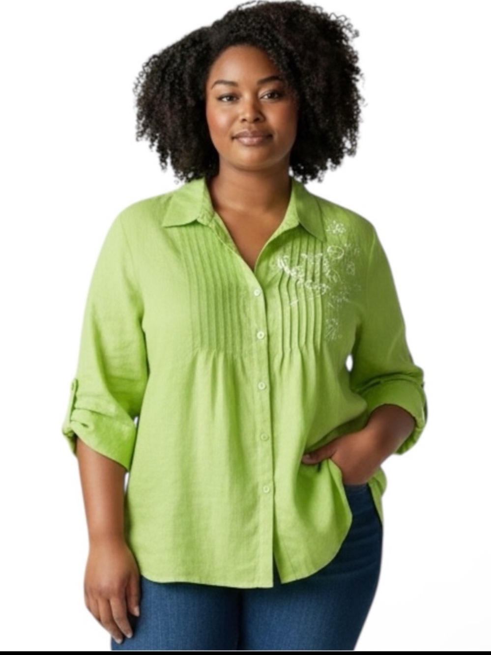 CARROLL REED Woman 100% Linen Lime Button-Down Shirt Size 1X - Picture 12 of 13